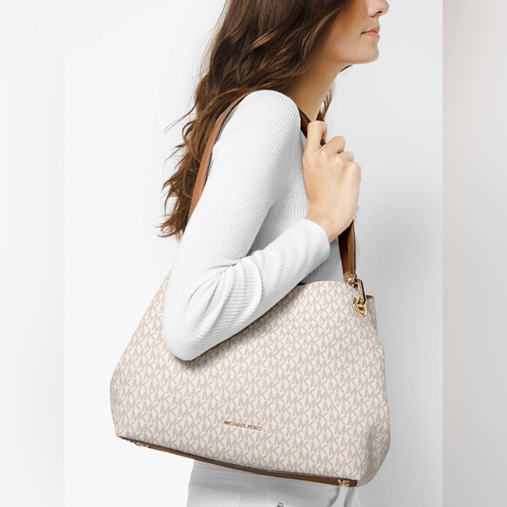 Michael Kors | Women's Leather Raven Large Tote Shoulder Bag Blue Pearl Gray - Picture 2 of 10